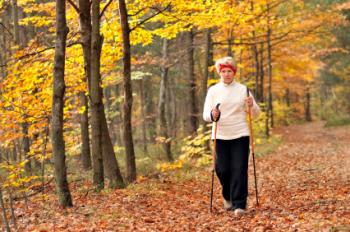 Woman walking in the woods