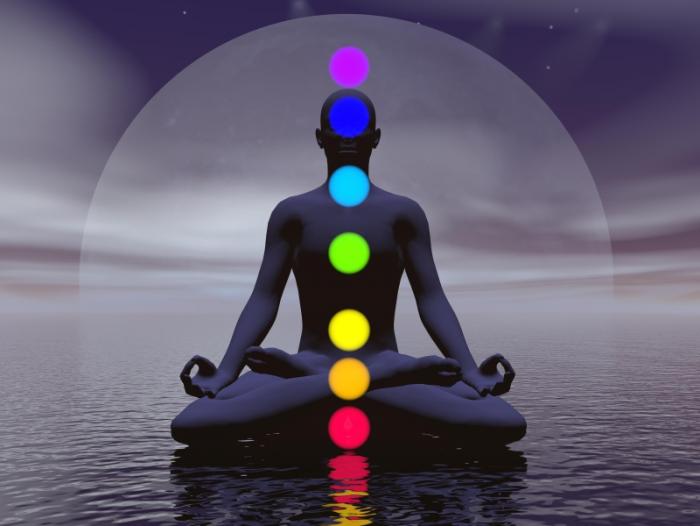 man sitting with chakras